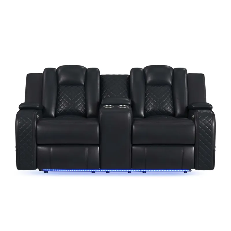 Carlo Power Motion Loveseat with Power Headrest, Console and LED in Pebble Black