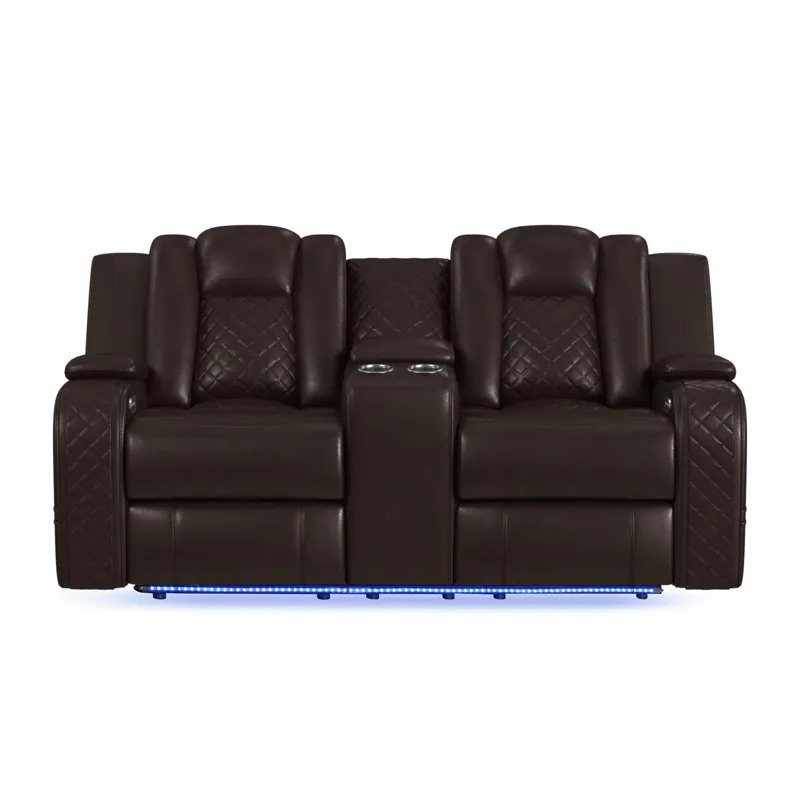 Carlo Power Motion Loveseat with Power Headrest, Console, LED and Wireless Charger in Pebble Brown