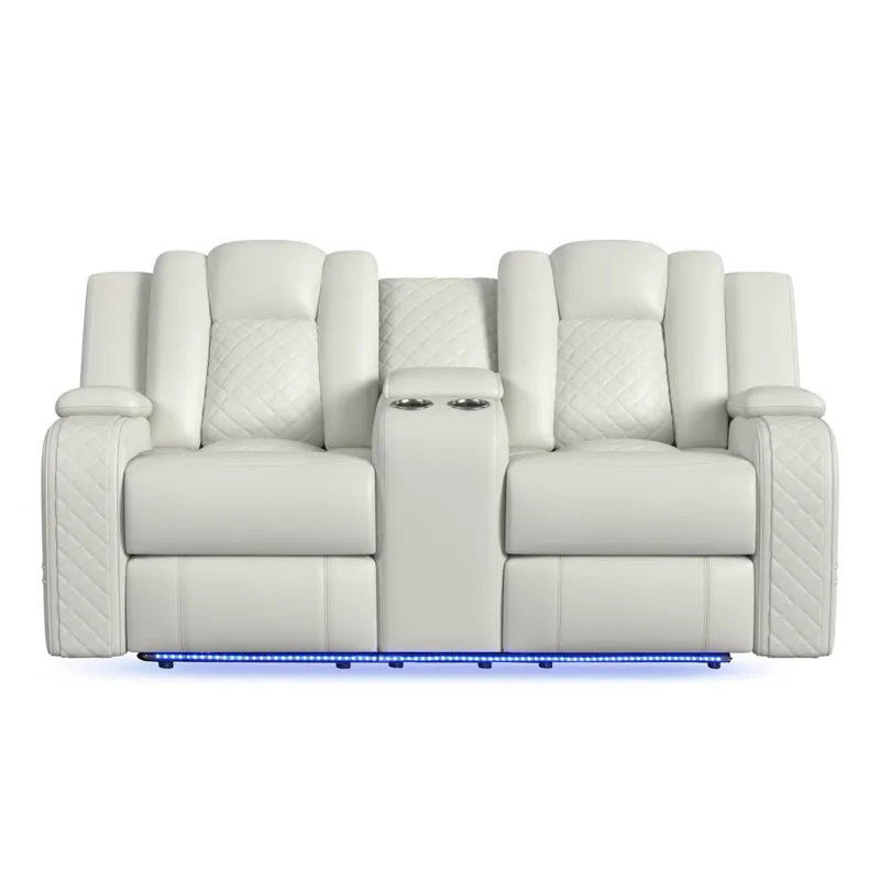 Carlo Power Motion Loveseat with Power Headrest, Console and LED in Pebble Oyster