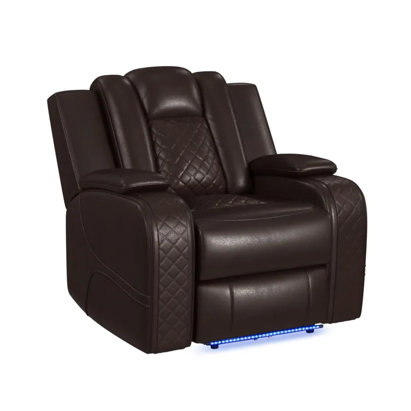 Carlo Power Motion Recliner with Power Headrest, LED in Pebble Brown