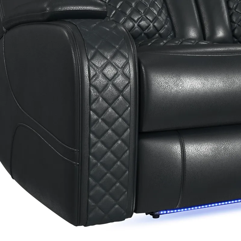 Carlo Power Motion Loveseat with Power Headrest, Console and LED in Pebble Black