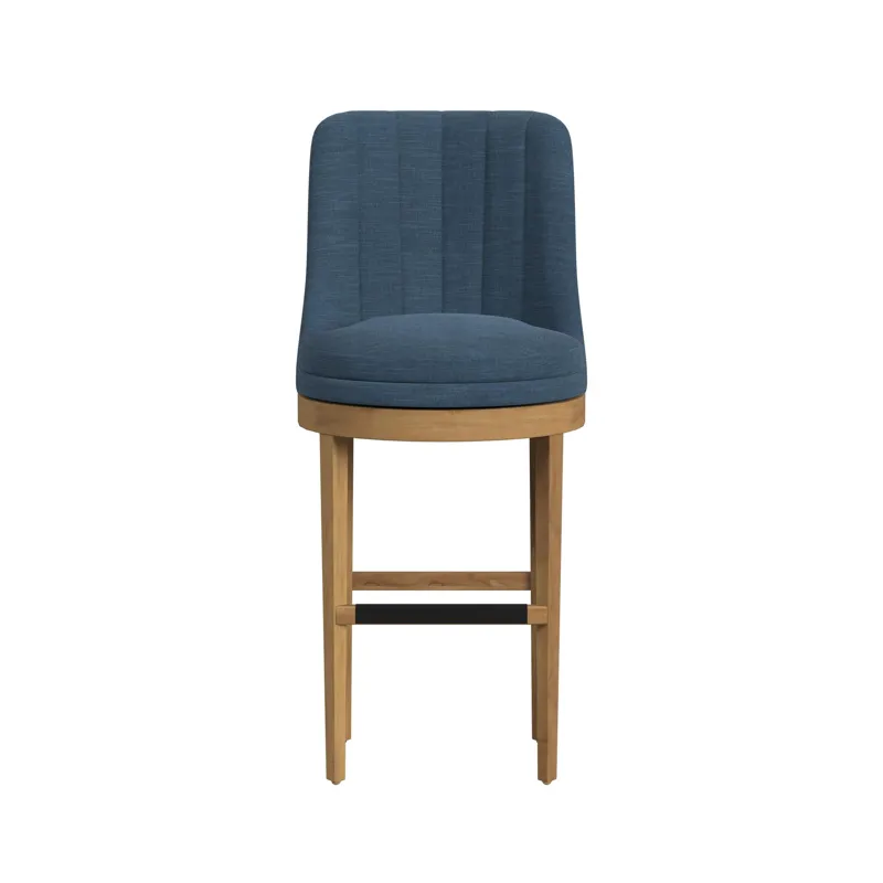 Carmen Swivel Bar Stool with Blue Fabric in Natural (2 Per Carton)