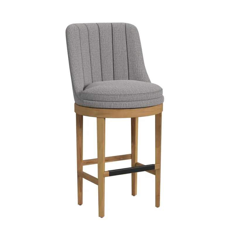 Carmen Swivel Bar Stool with Light Grey Fabric in Natural (2 Per Carton)