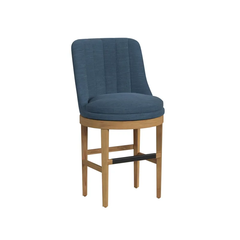 Carmen Swivel Counter Stool with Blue Fabric in Natural (2 Per Carton)
