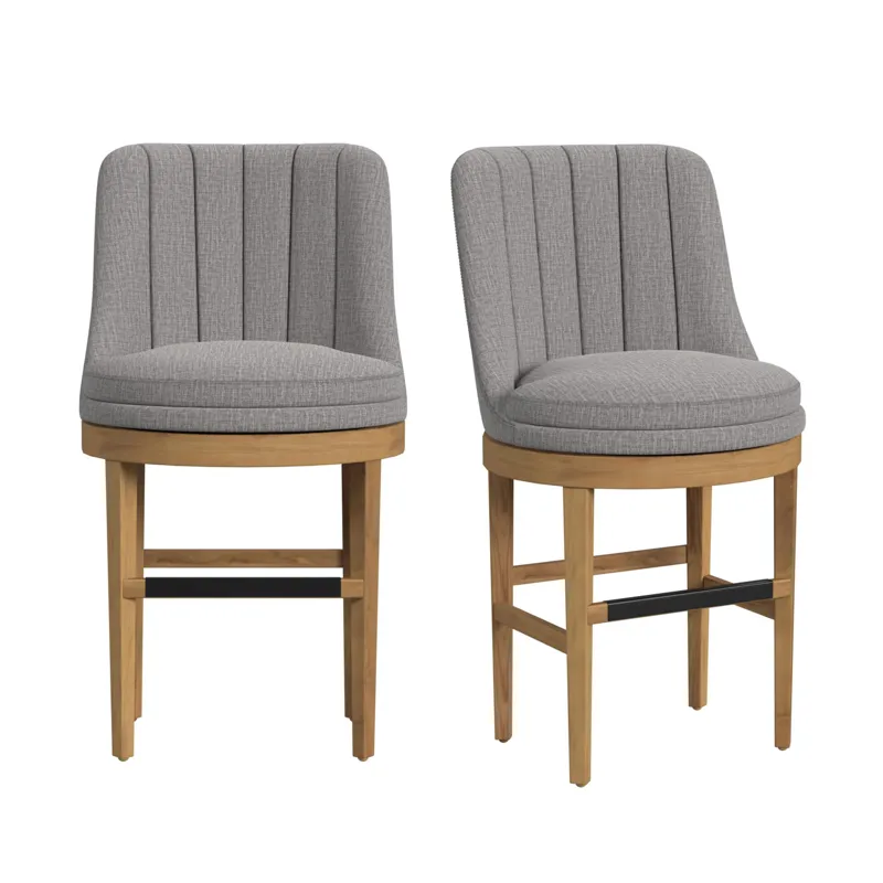 Carmen Swivel Counter Stool with Light Grey Fabric in Natural (2 Per Carton)