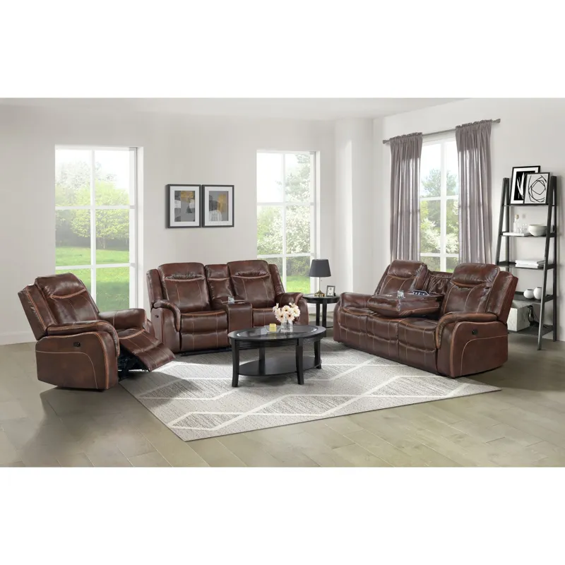 Carrera Motion Glider Loveseat with Console in Brown
