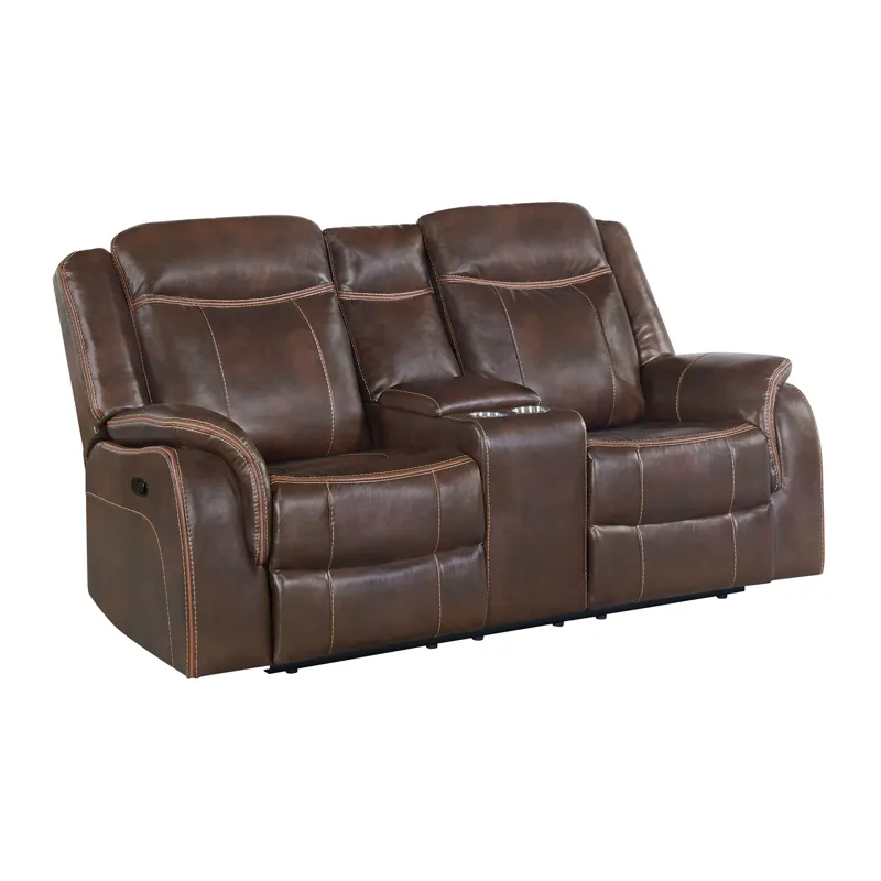 Carrera Motion Glider Loveseat with Console in Brown