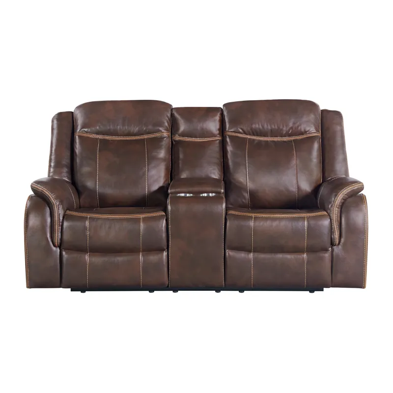 Carrera Motion Glider Loveseat with Console in Brown