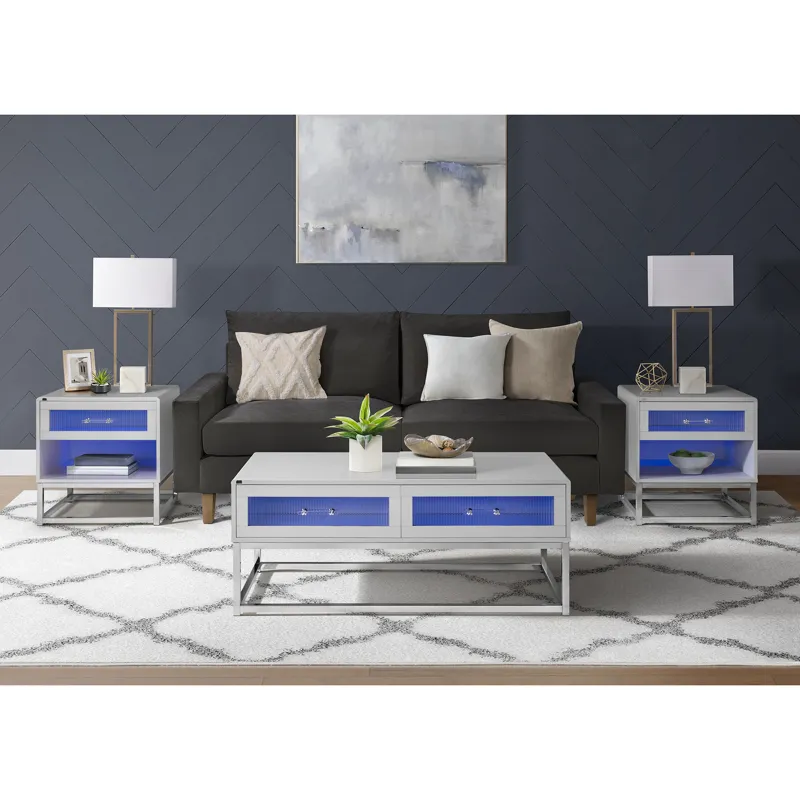 Chandra Coffee Table with LED and Battery Pack in Glossy White