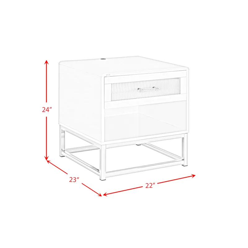 Chandra End Table with LED and Battery Pack in Glossy White