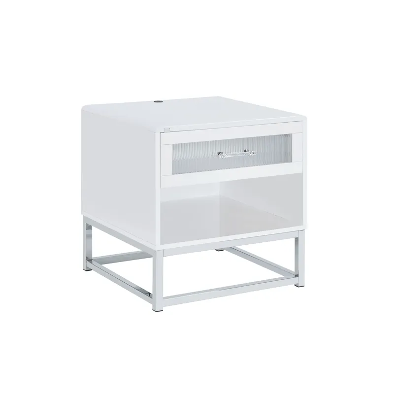 Chandra End Table with LED and Battery Pack in Glossy White