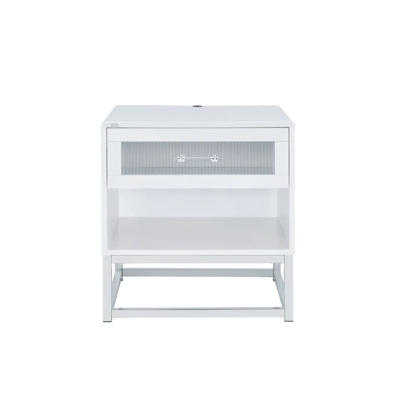 Chandra End Table with LED and Battery Pack in Glossy White