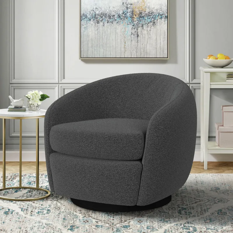 Chanel Swivel Chair in 8077 Boucle Grey & Espresso