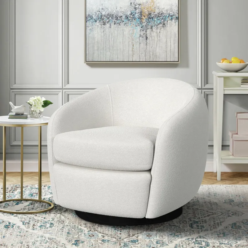 Chanel Swivel Chair in 8077 Boucle White & Espresso