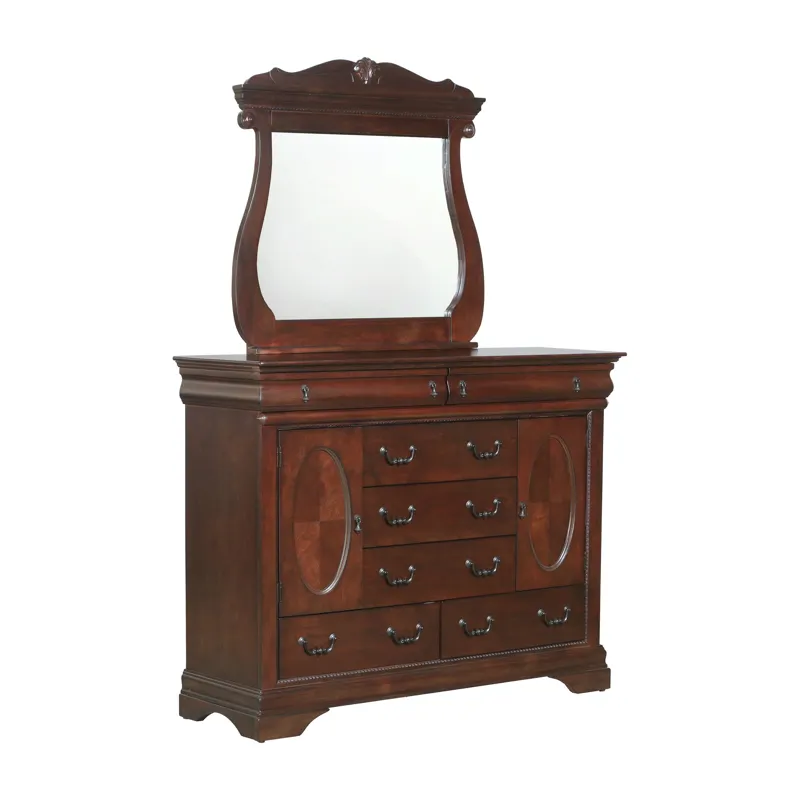(B4800-11) Chateau- Seven Drawer Dresser & Mirror Set- Vintage Cherry