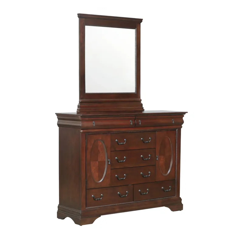 (B4800-11) Chateau- Seven Drawer Dresser & Mirror Set- Vintage Cherry