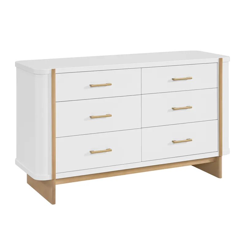 Colette 6-Drawer Dresser in White With Natural Base/Post - 3A