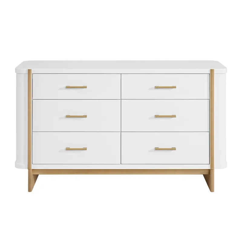 Colette 6-Drawer Dresser in White With Natural Base/Post - 3A