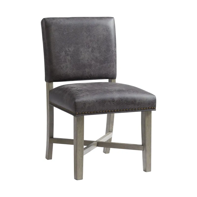 Collins Dining Side Chair W/ Stretcher W/ Brown PU in Grey (2 Per Pack)