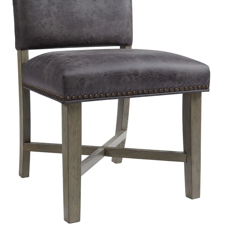 Collins Dining Side Chair W/ Stretcher W/ Brown PU in Grey (2 Per Pack)