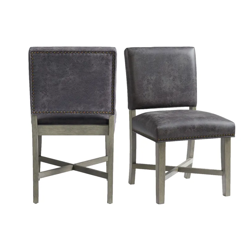 Collins Dining Side Chair W/ Stretcher W/ Brown PU in Grey (2 Per Pack)