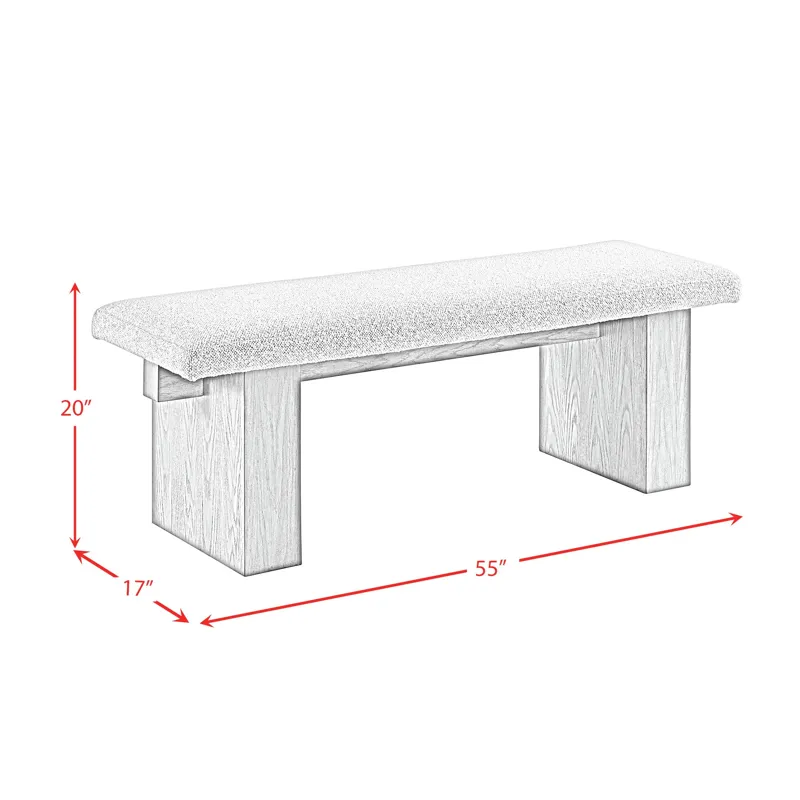 Conner Dining Bench with Light Grey Boucle Fabric in Oak