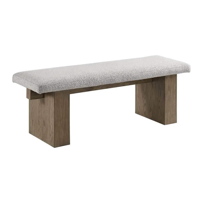 Conner Dining Bench with Light Grey Boucle Fabric in Oak