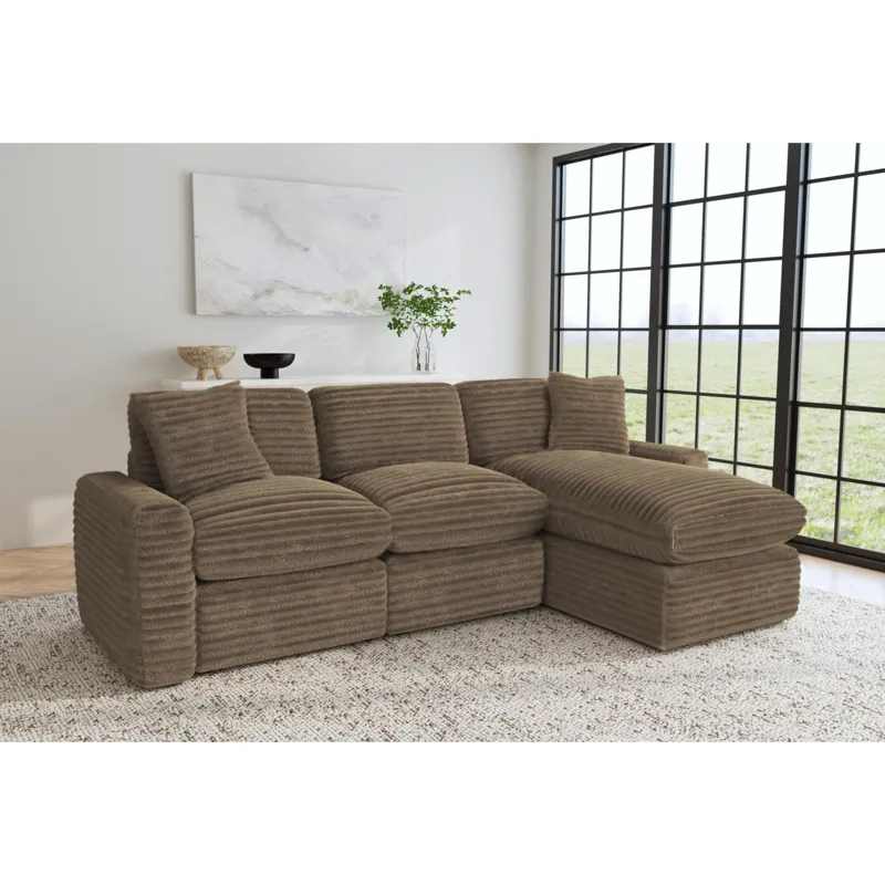 Corsicana Sectional RHF Chaise with Power Reclining Back with 1 Pillow 22\" in Masis Cocoa