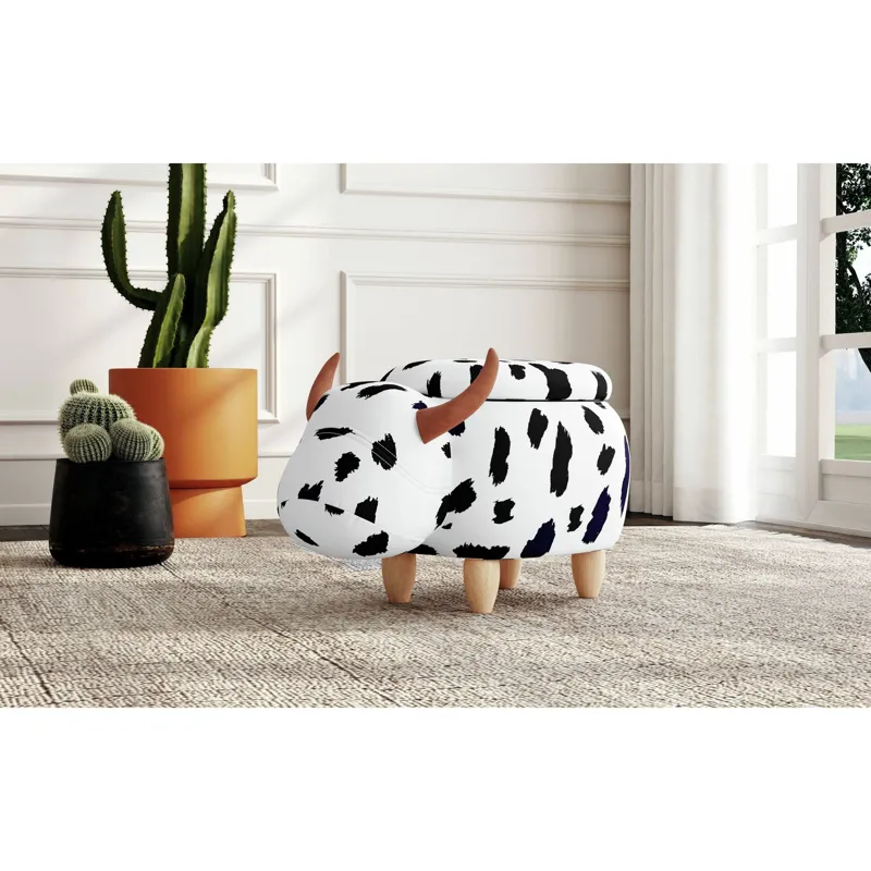 Animal Stools Cow Storage Stool in White and Black