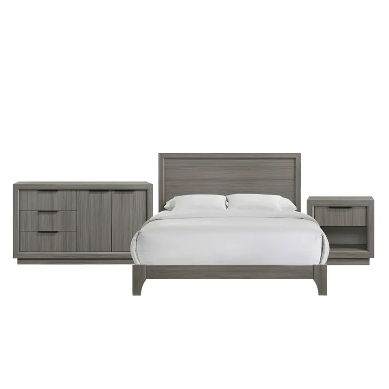Darien Bedroom Set with Queen Bed, Dresser and Nightstand in Grey