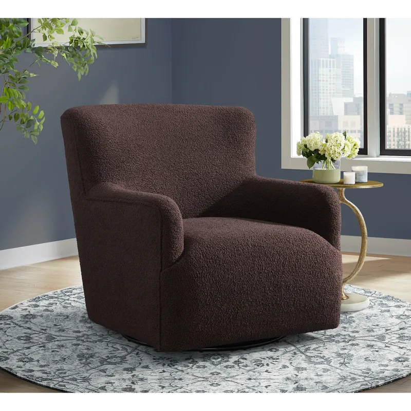 Deacon Swivel Chair in Feather Chocolate