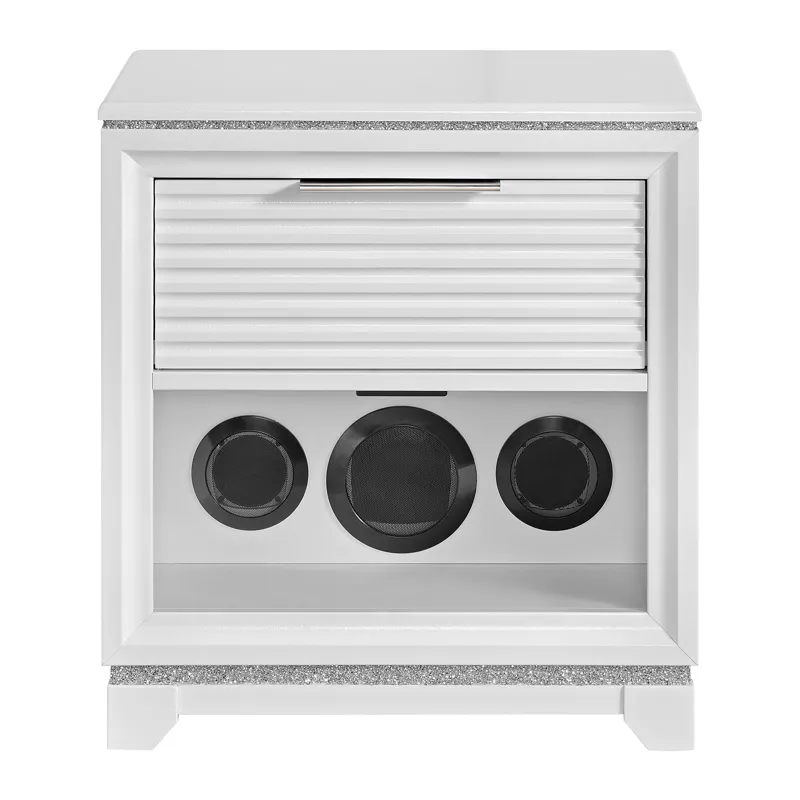 Denmark 1-Drawer Nightstand with Speaker and USB in White
