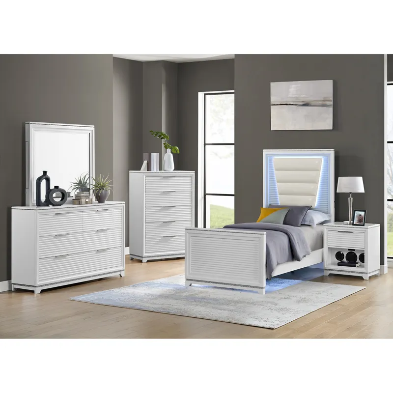Denmark Twin UPH Bed with Lights in White