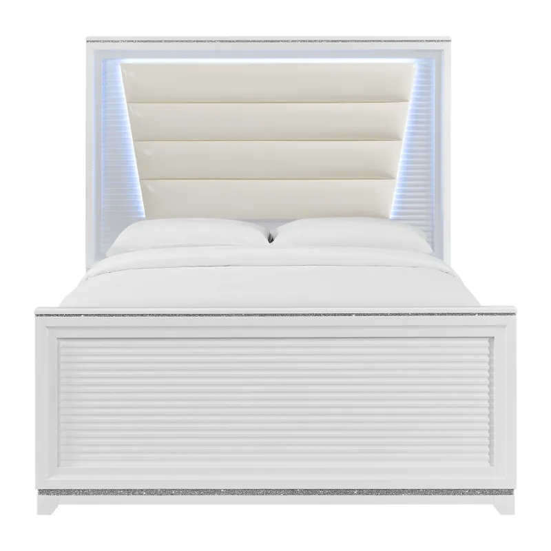 Denmark Full UPH Bed with Lights in White