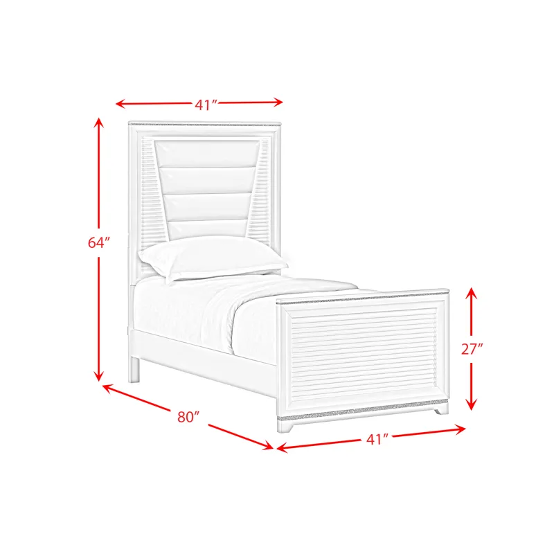 Denmark Twin UPH Bed with Lights in White