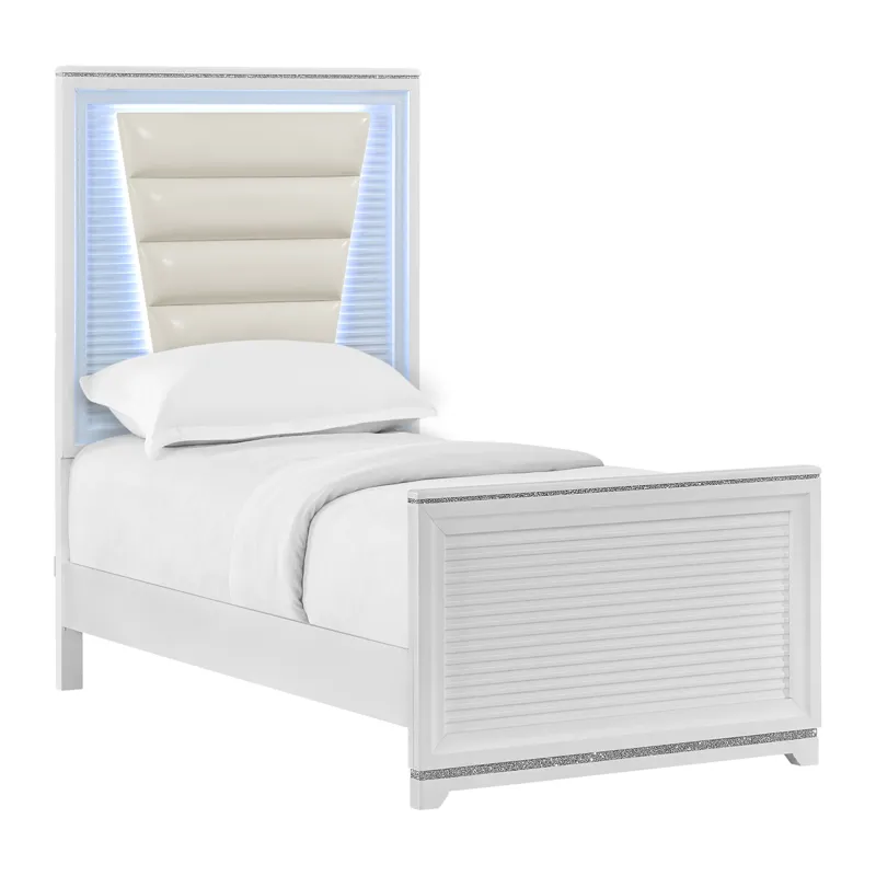 Denmark Twin UPH Bed with Lights in White