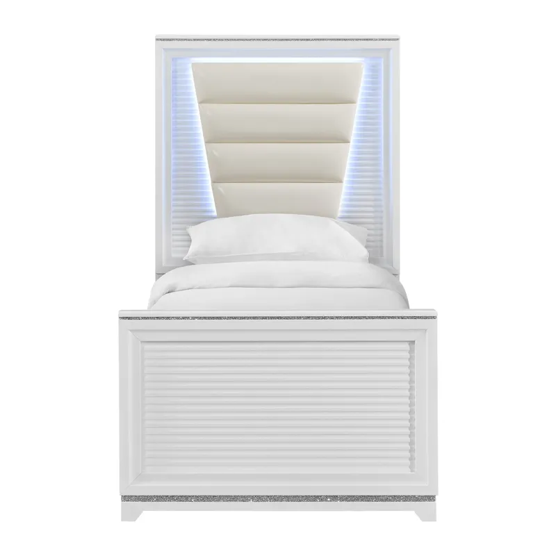 Denmark Twin UPH Bed with Lights in White