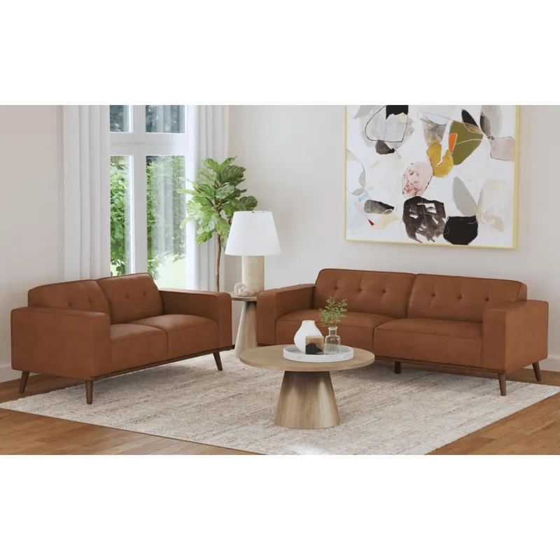 Destiny Sofa with Wood Front in Pebble Tan