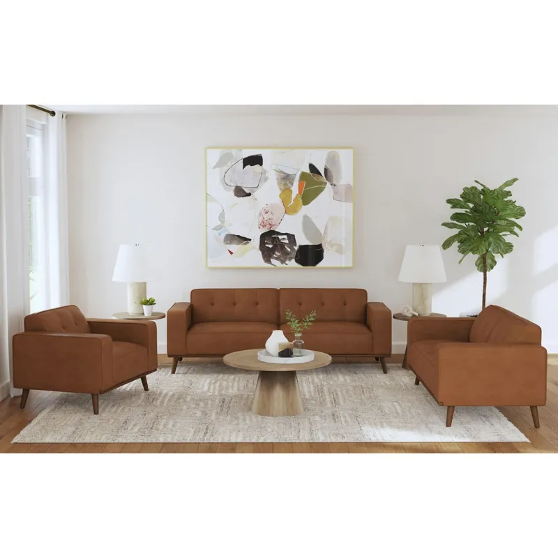 Destiny Sofa with Wood Front in Pebble Tan