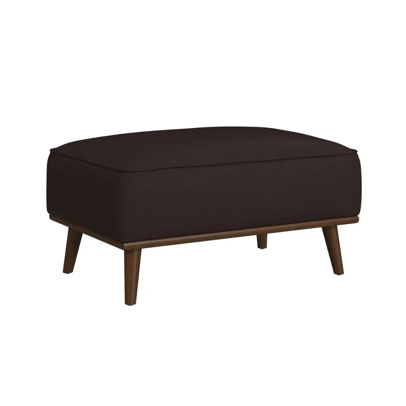 Destiny Ottoman with Wood Base in Pebble Brown