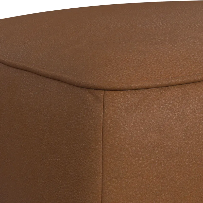 Destiny Ottoman with Wood Base in Pebble Tan