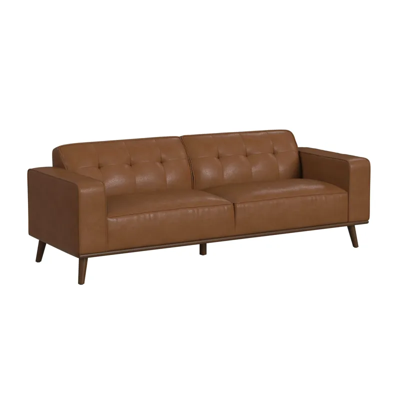 Destiny Sofa with Wood Front in Pebble Tan