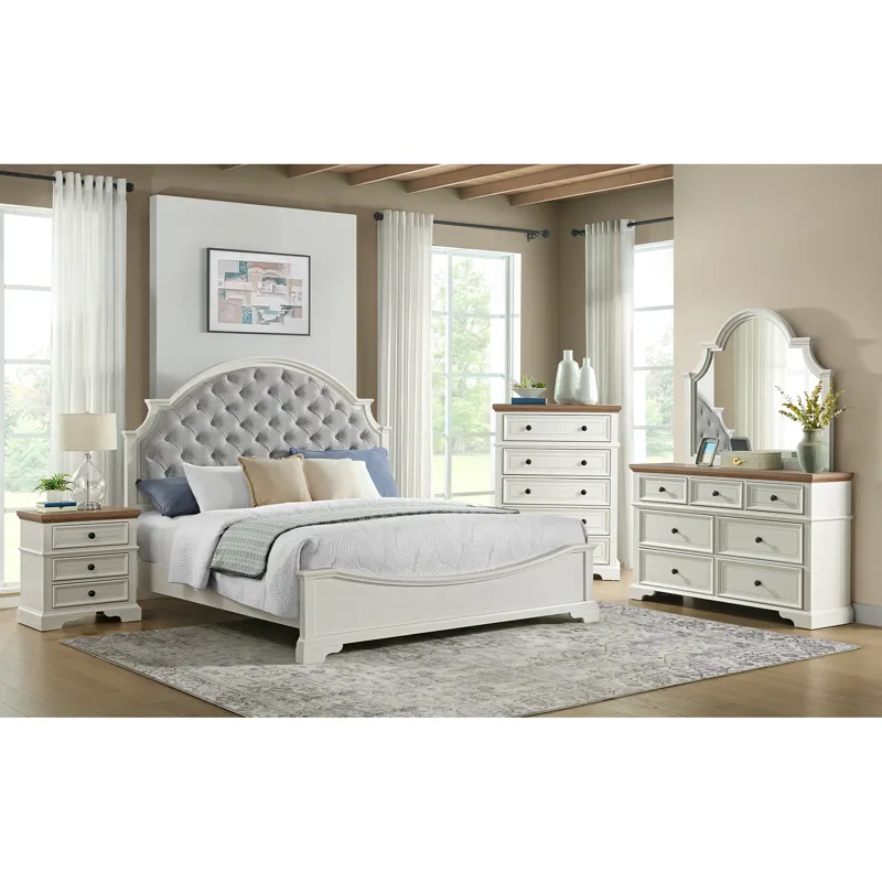 Eastwood Youth Dresser and Mirror Set in Brown and Off-White