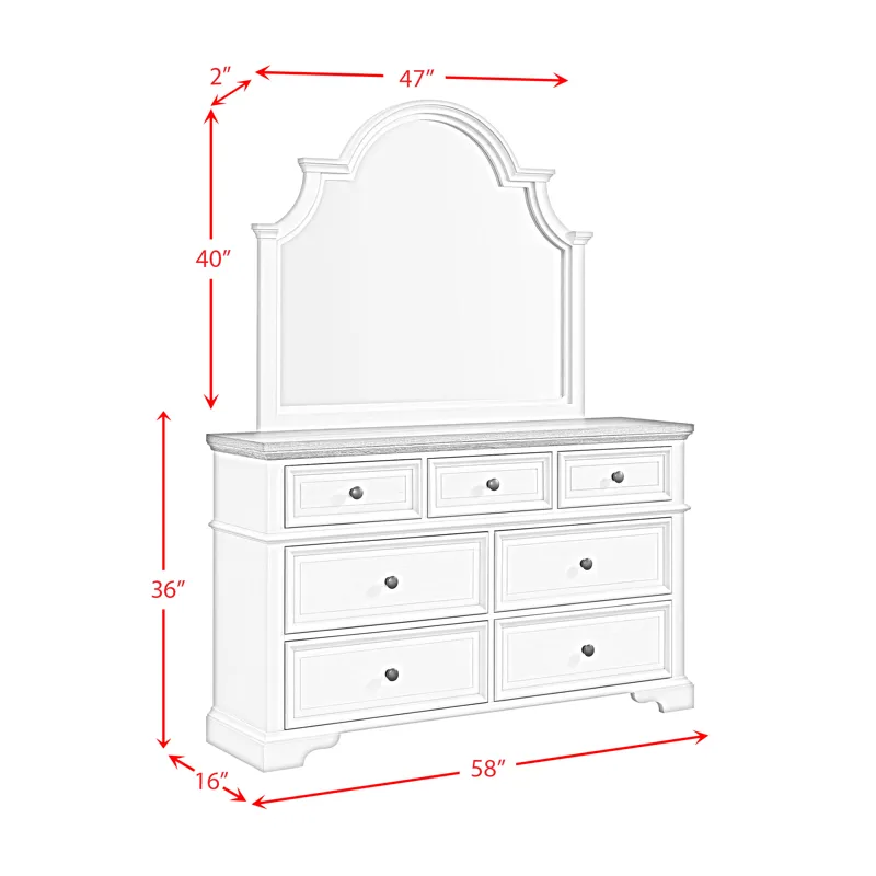 Eastwood Youth Dresser and Mirror Set in Brown and Off-White