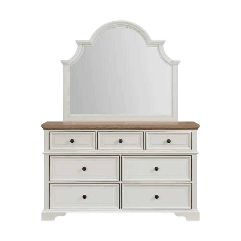 Eastwood Youth Dresser and Mirror Set in Brown and Off-White