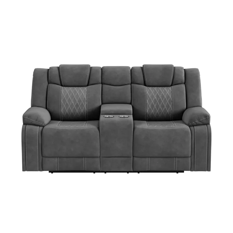 Elantra Power Motion Loveseat with Console in Pyxis PU Grey with Self Welts