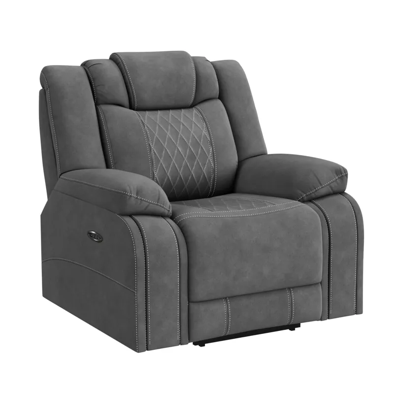 Elantra Power Motion Recliner in Pyxis PU Grey with Self Welts