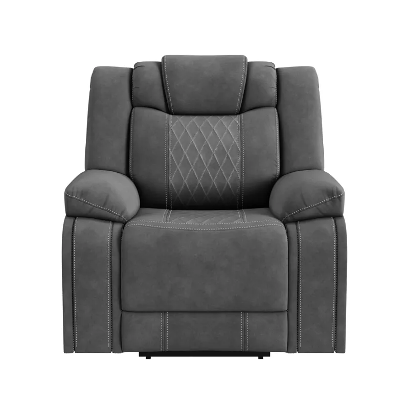 Elantra Power Motion Recliner in Pyxis PU Grey with Self Welts