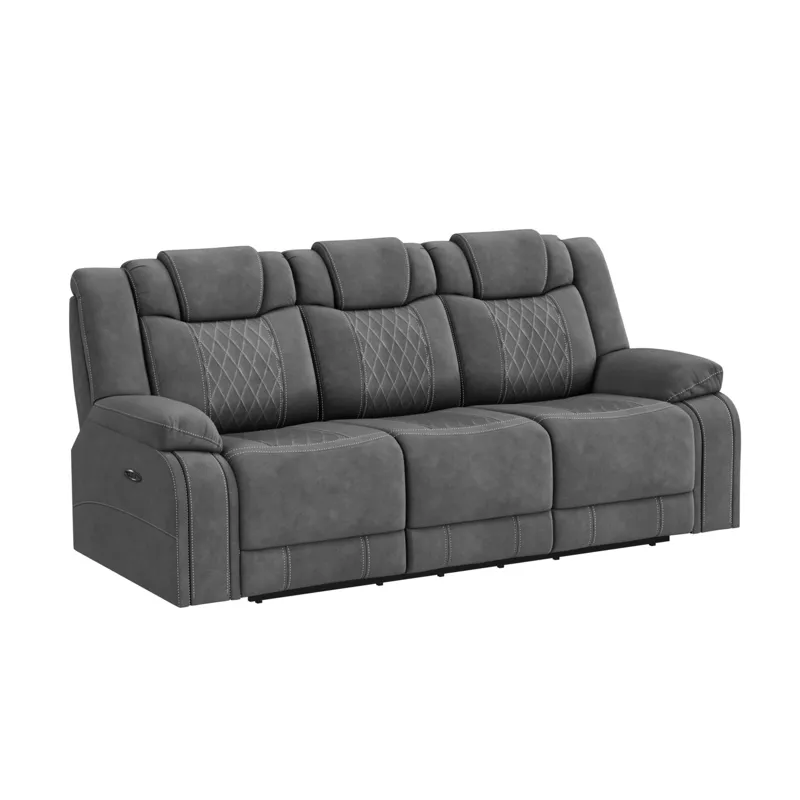 Elantra Power Motion Sofa in Pyxis PU Grey with Self Welts
