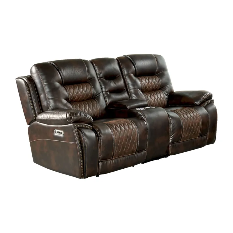El Camino Power Motion Loveseat with Power Headrest, Console in Marietta Brown